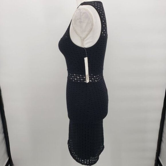 AQUA Sleeveless Bodycon Mini Dress Polka Dot Cut Out Little Black LBD Small NWT - Picture 6 of 10